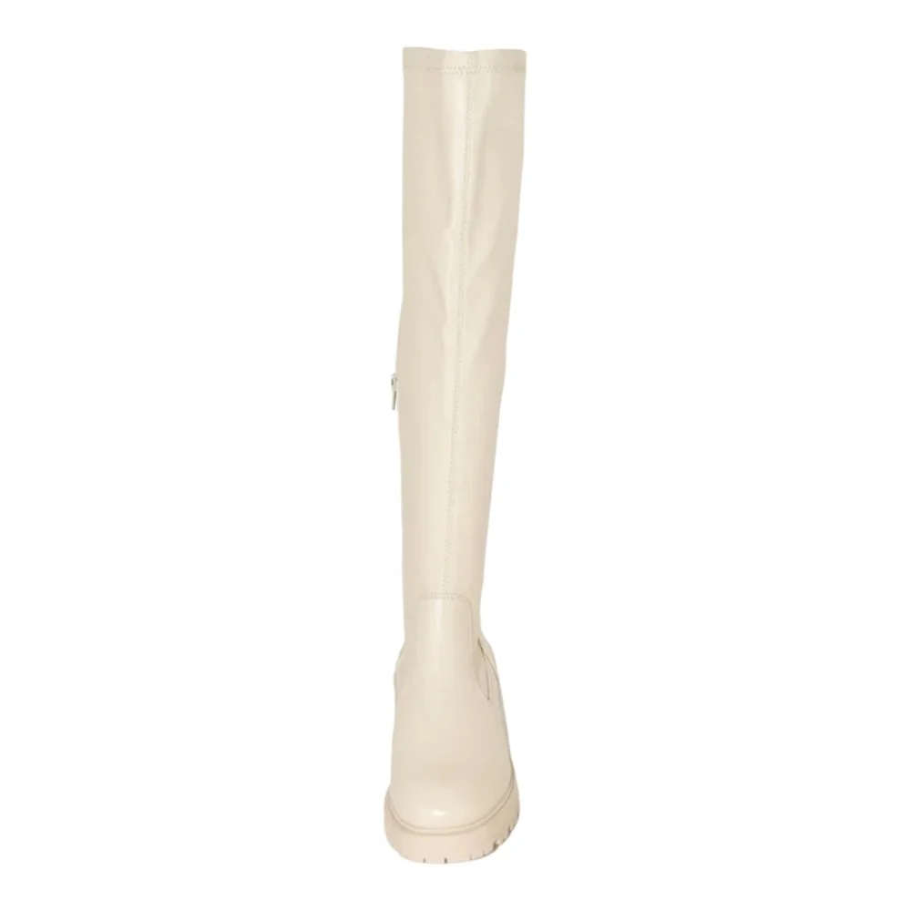 Wild DIVA GINA Knee Length Lug Sole Round Toe Boots Color:Cream Size 5.5
